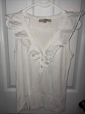 LOFT White Ruffle V-Neck Sleeveless Camisole